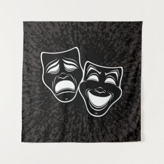 Inverted Black And White Comedy And Tragedy Masks Wandteppich