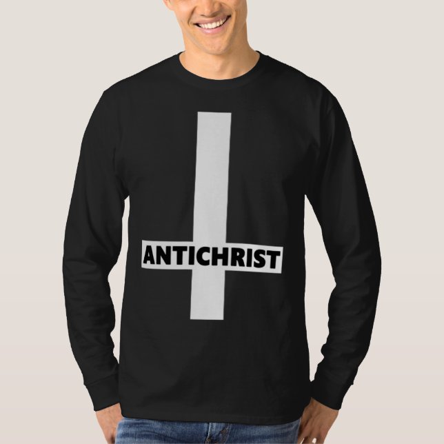 Inverted Cross Antichrist Upside Down Satan Atheis T-Shirt (Vorderseite)