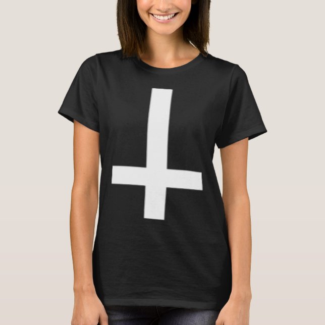 Inverted Cross Upside Down Satan Antichrist Atheis T-Shirt (Vorderseite)