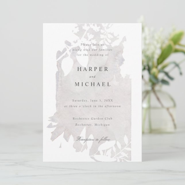 Invertierte Aquarellfarben-Blume Hochzeitseinladun Einladung (Stehend Vorderseite)