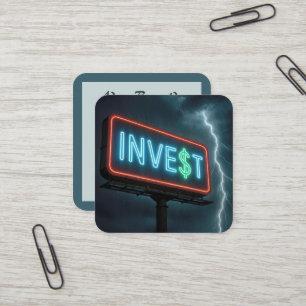 Investieren Neon-Werbetafel mit Blitz Quadratische Visitenkarte
