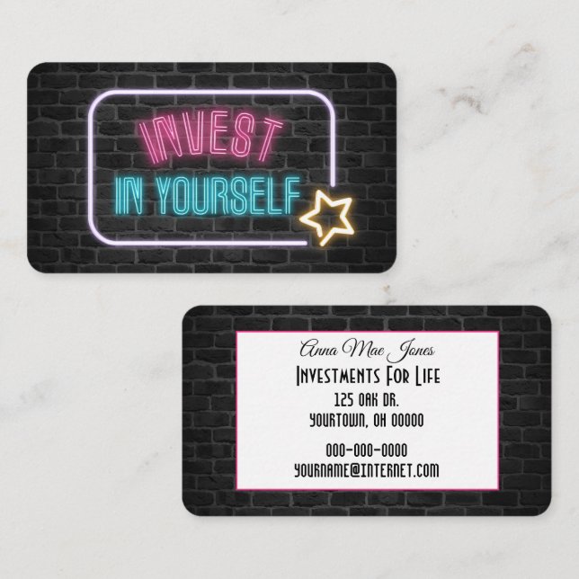 Investieren Sie in Ihre Neon Sign Business Card Visitenkarte (Vorne/Hinten)