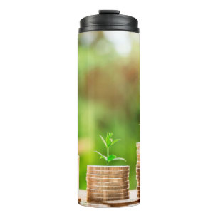 Investition in Geld-Zuhause-Münzen Thermosbecher
