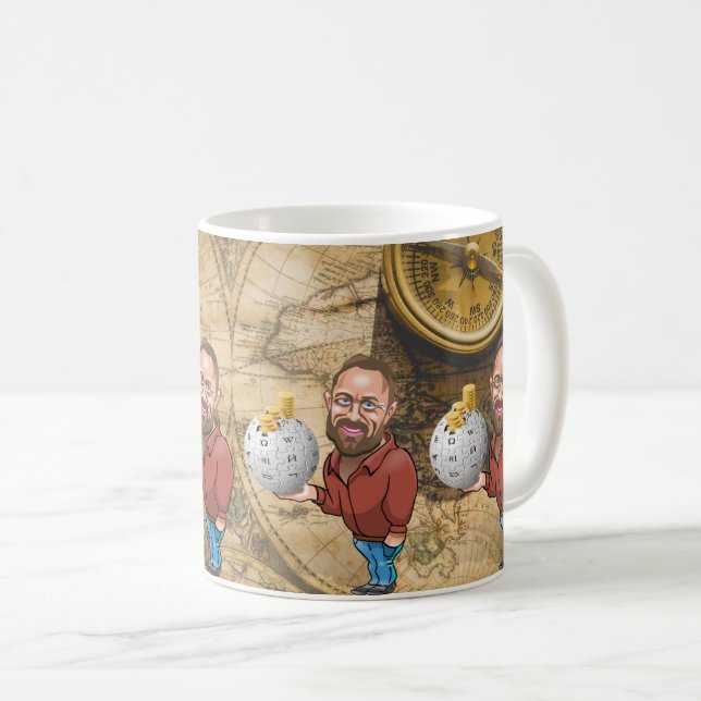 Investor's Mindset: Mann mit Geld und Handel Kaffeetasse (VorderseiteRechts)