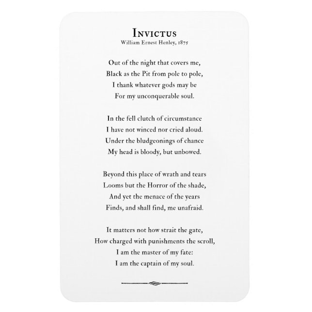 Invictus Gedicht, inspirierender Zitat-Kühlschrank Magnet (Vertikal)