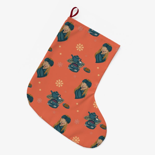 Invierno acogedor con té caliente y pastas großer weihnachtsstrumpf (Vorderansicht (hängend))