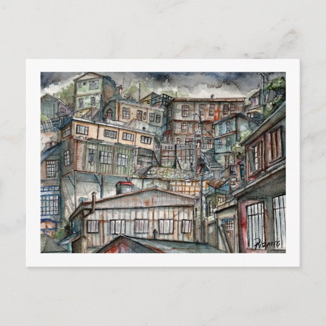 Invierno en los cerros de Valparaíso  Postkarte (Vorderseite)