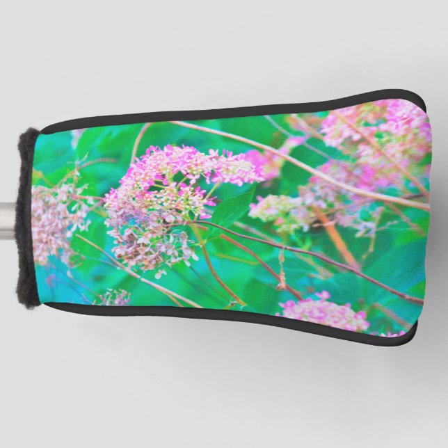 Invincibelle Spirit Hot Pink Hydrangeas auf Aqua Golf Headcover (Vorderseite)