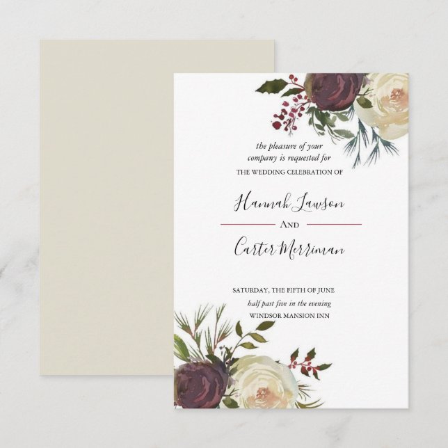 Invitación a la boda con marco floral de floración einladung (Vorne/Hinten)