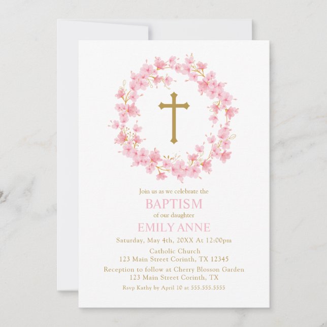 Invitación Baptism Cherry Blossom floral I Einladung (Vorderseite)