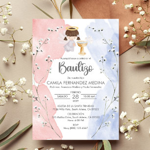 Invitacion Bautizo Angel Girl Niedliche Blume Tauf Einladung