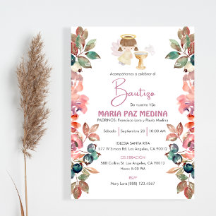 Invitacion Bautizo Blume Girl Angel Niedliche Tauf Einladung