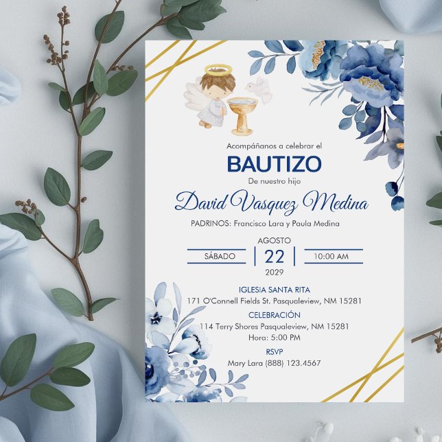 Invitacion Bautizo Niedliche Blume Boy Angel Taufe Einladung (Von Creator hochgeladen)