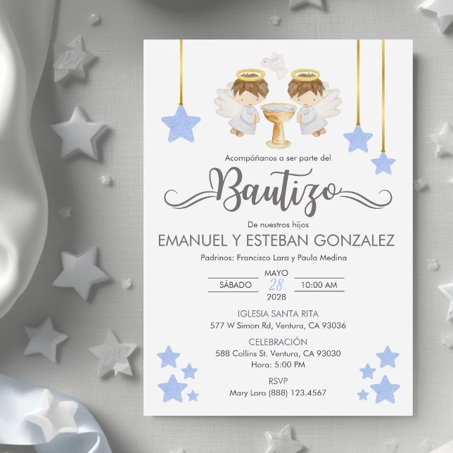 Invitacion Bautizo niños Taufe Niedlich Twin Angel Einladung (Von Creator hochgeladen)