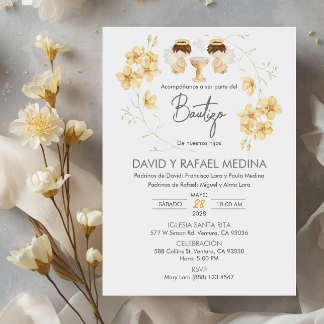 Invitacion Bautizo niños Taufe Niedlich Twins Ange Einladung (Von Creator hochgeladen)