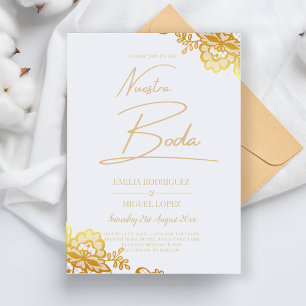 Invitación boda encaje dorado elegante presupuesto flyer