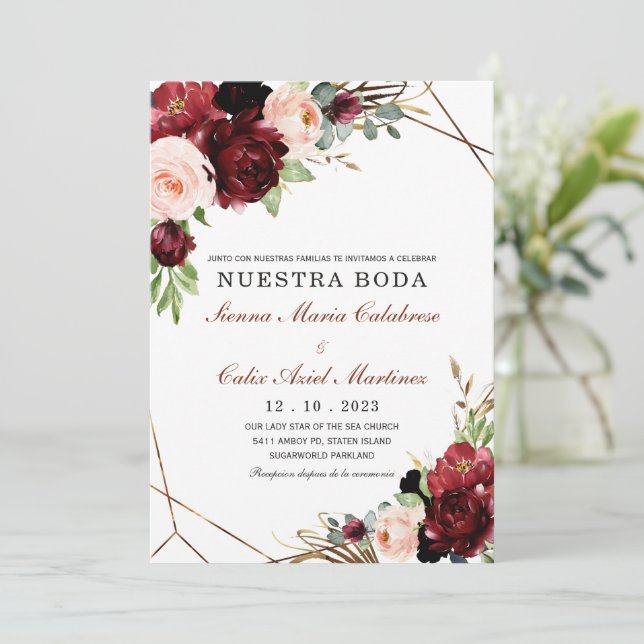 Invitación boda marsala en español invitation (Debout devant)
