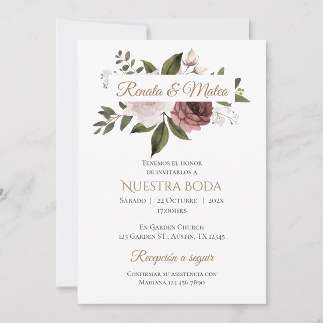 Invitación Boho Spanish Wedding Invitation Einladung (Vorderseite)