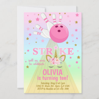 Invitación Bowling and unicorn girl birthday invit Einladung
