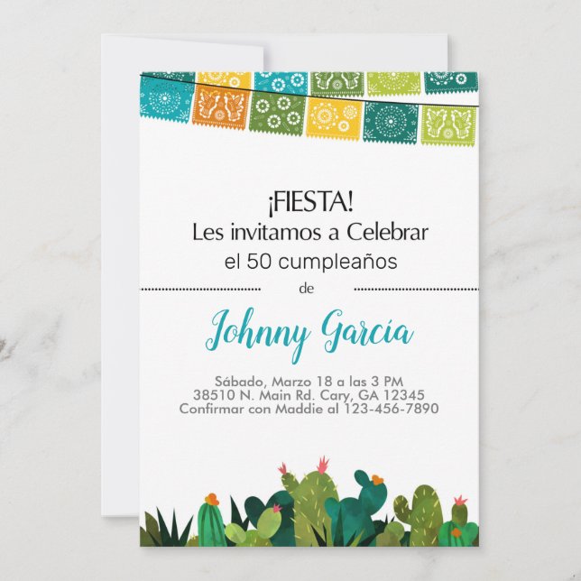 Invitación cactus bunting fiesta für männlich, hom einladung (Vorderseite)