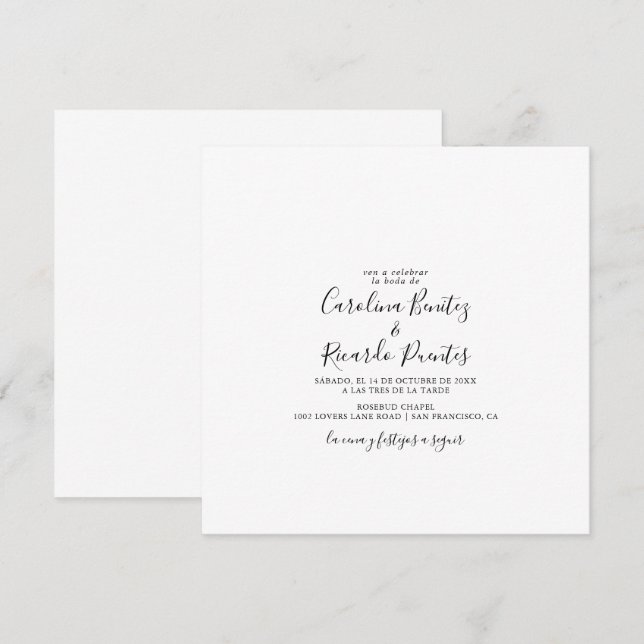 Invitación Cuadrada y Sencilla de Boda Einladung (Vorne/Hinten)