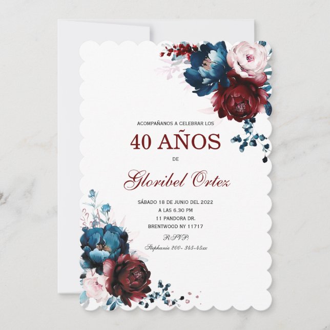Invitación de 40 Años Mujer Einladung (Vorderseite)