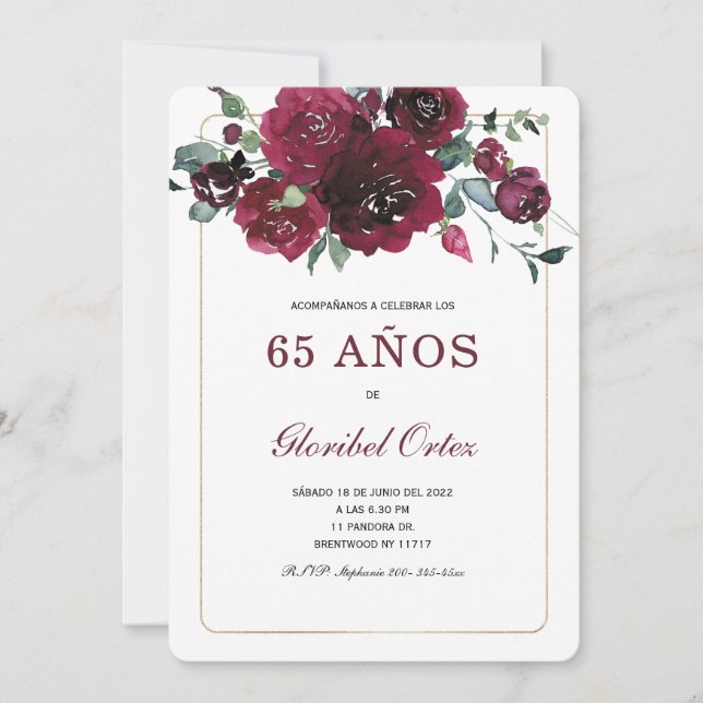Invitación de 65 Años Mujer Einladung (Vorderseite)