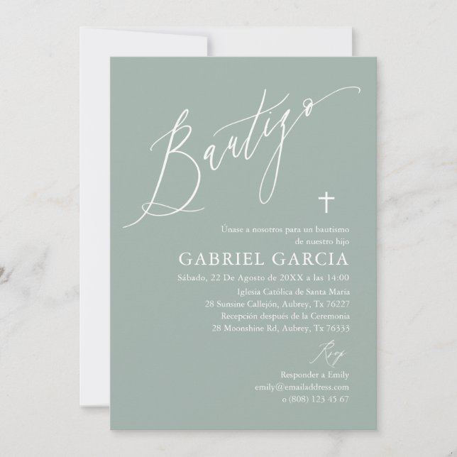 Invitación de bautismo de niño verde salvia einladung (Vorderseite)