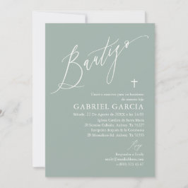 Invitación de bautismo de niño verde salvia einladung