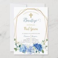 Invitación de bautismo floral azul en español invi