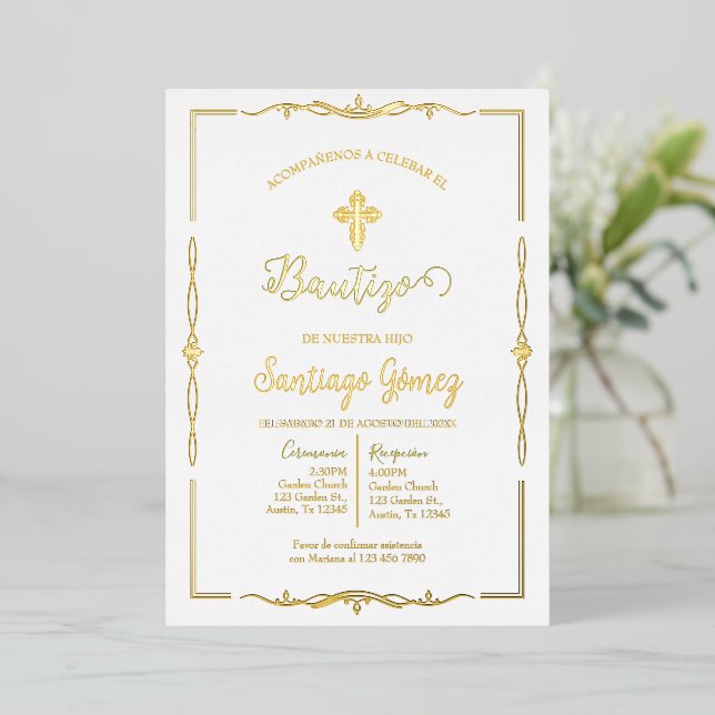 Invitación de bautismo para niño folieneinladung (Stehend vorne)