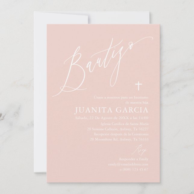 Invitación de bautizo de niña rosa polvorienta einladung (Vorderseite)