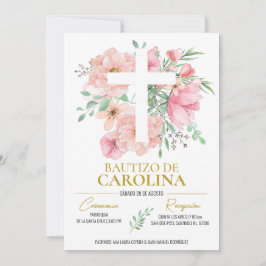 Invitación de bautizo flores rosas einladung