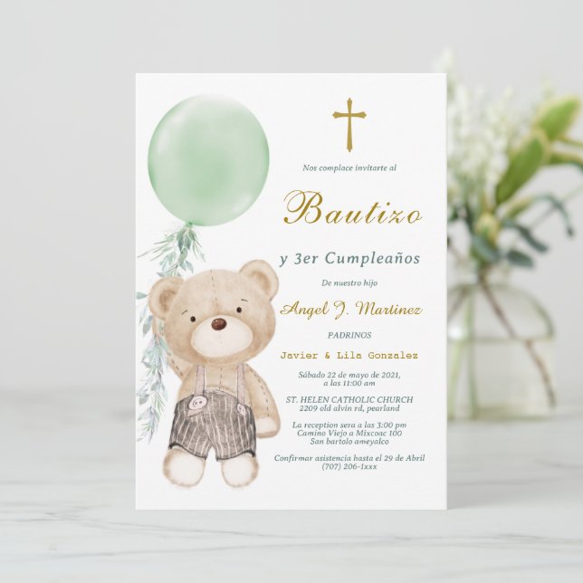 Invitación de Bautizo Y Cumpleaños Einladung (Stehend Vorderseite)