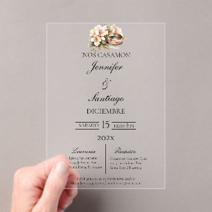 Invitación de boda beige con anillo acryleinladungen
