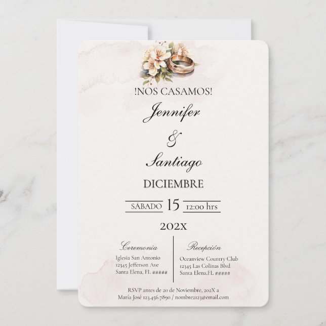 Invitación de boda beige con anillo einladung (Vorderseite)