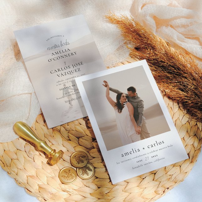 Invitación de Boda Boho y Elegante con 2 Fotos Einladung (Von Creator hochgeladen)