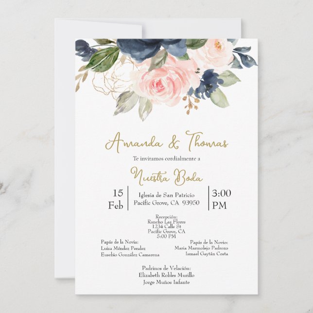 Invitación de boda con flores de primavera einladung (Vorderseite)