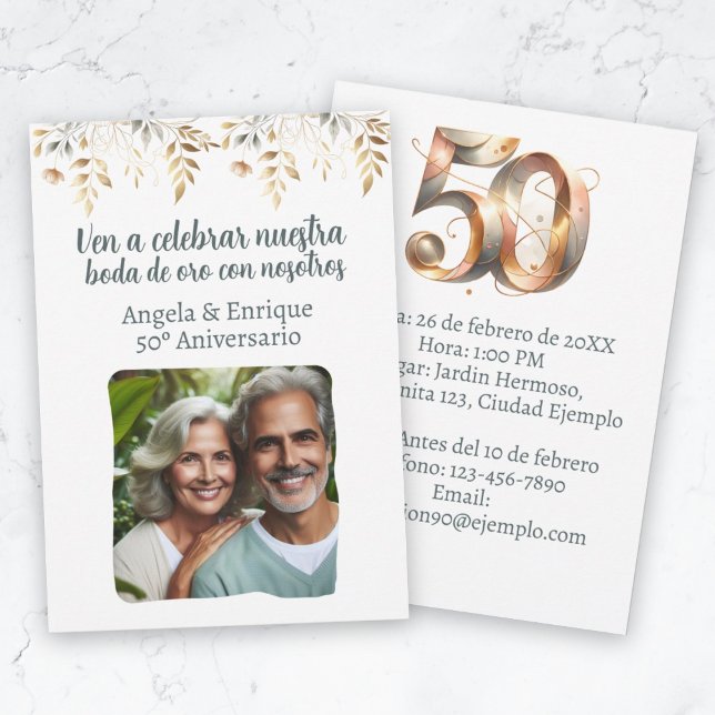 Invitación de boda de oro de 50 años con foto einladung (Invitación de boda de oro de 50 años con foto invitation)