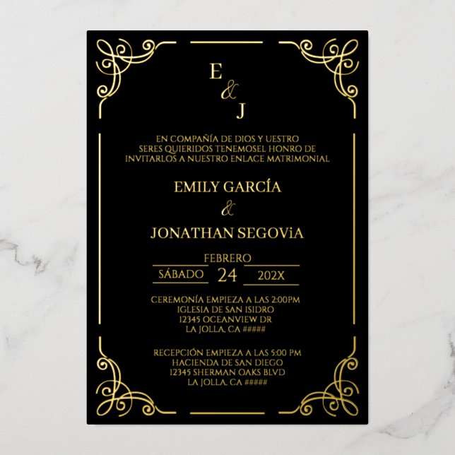 Invitación de boda negro y oro gold foil  folieneinladung (Vorderseite)