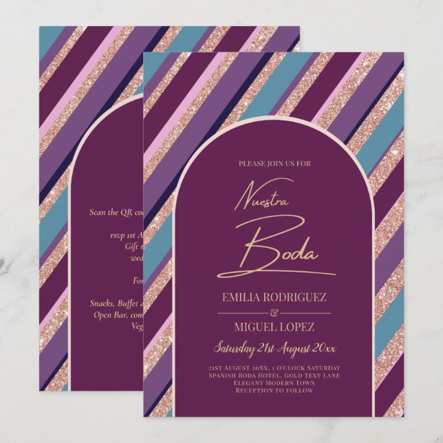 Invitación de boda púrpura turquesa oder Spanisch Einladung (Vorne/Hinten)
