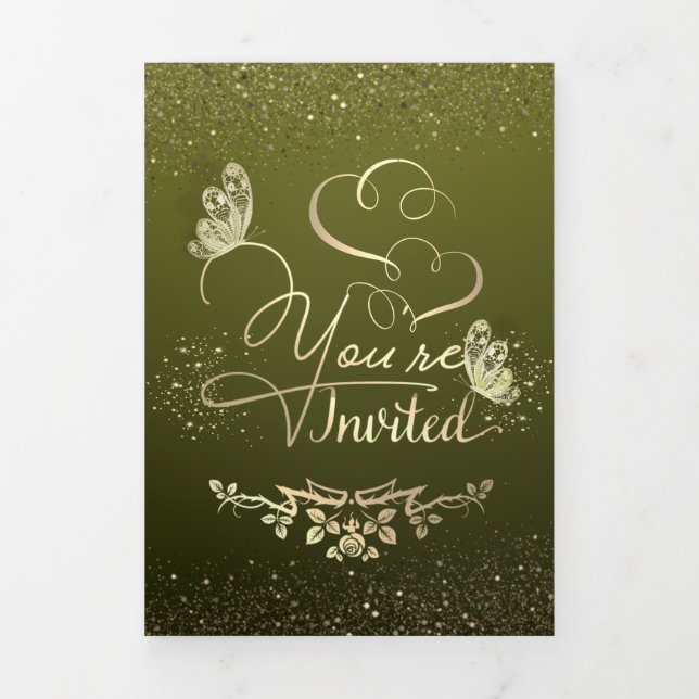 Invitación de boda verde con purpurina dreifach gefaltete einladung (Cover)