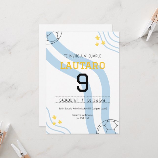 Invitación de cumpleaños Argentina Einladung (Vorderseite/Rückseite Beispiel)