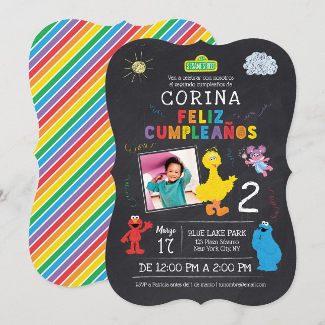 Invitación de Cumpleaños de Plaza Sésamo Einladung (Vorne/Hinten)