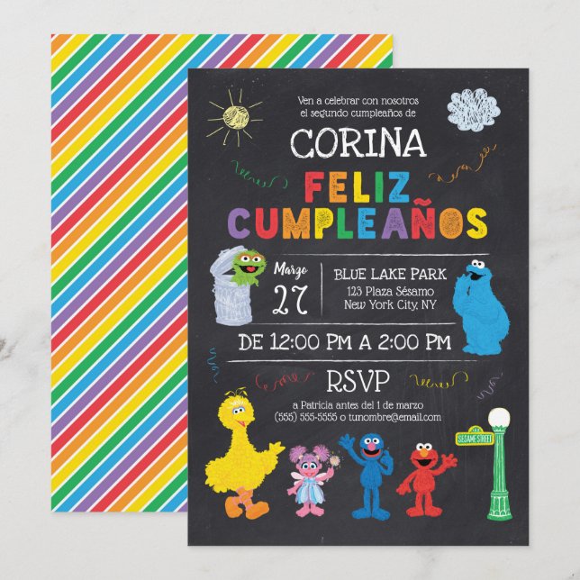 Invitación de Cumpleaños de Plaza Sésamo Einladung (Vorne/Hinten)