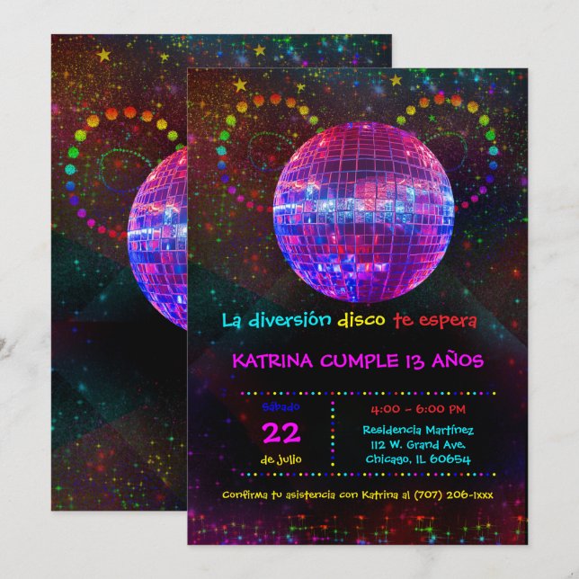 Invitación de Cumpleaños Temática Disco Para Niños Einladung (Vorne/Hinten)