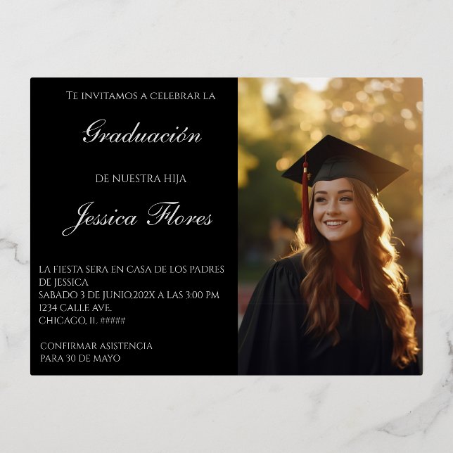 Invitación de graduación con foto folie einladungspostkarte (Vorderseite)