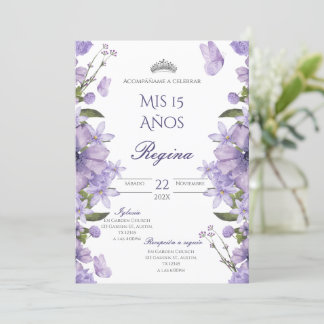 Invitación de Quinceañera flores moradas Einladung