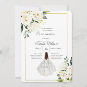 Invitación de quinceñera con vestido blanco einladung
