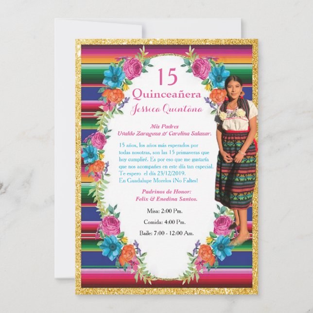 Invitación de Quinceñera Mexicana Einladung (Vorderseite)
